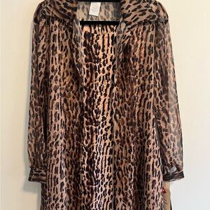 Vintage Leopard Print Dress with Long Sleeve Sheer Jacket